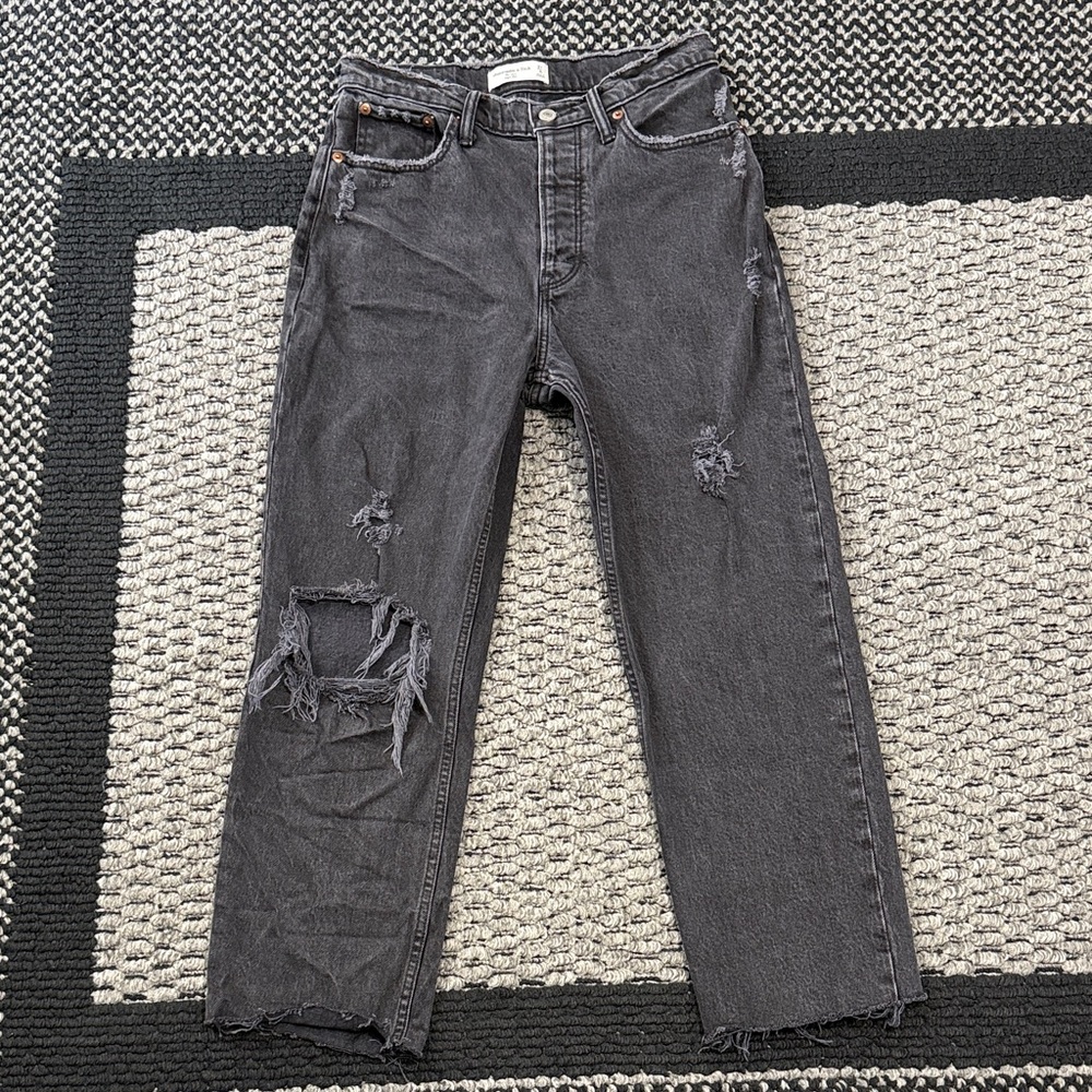 Abercrombie & Fitch Dad Jeans Women’s 27 High Rise Distressed Button Fly Denim
